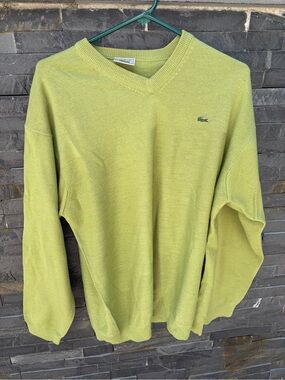 Lacoste Men's V-Neck Wool Sweater in Lime Green